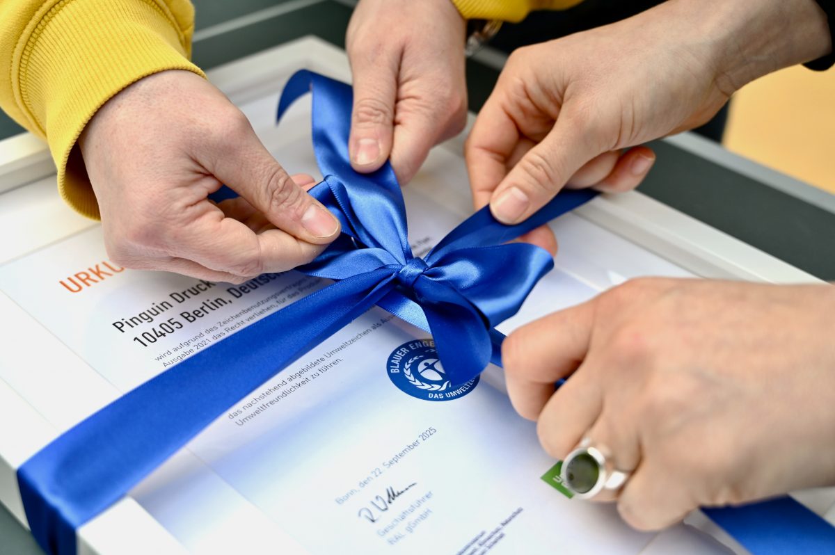 Wir drucken mit dem Blauen Engel